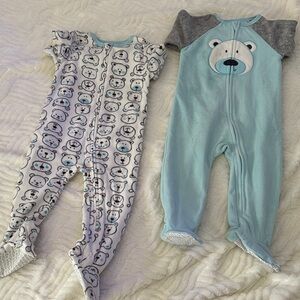 Cozy Bear Print Kids One Piece Set - Blue and Gray